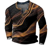 Tshirt Homme Manches Longues Imprimé Numérique à Boutons Col Rond Large Décontracté Haut Personality(Gold, M)