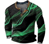 Tshirt Homme Manches Longues Imprimé Numérique à Boutons Col Rond Large Décontracté Haut Personality(Green, XXL)