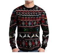 Tshirt Homme Noel Print Col Rond Manches Longues Nouvelle Mode Vintage Sport Leger Sweatshirt Hauts Automne Hiver Travail Courir Chic Marque Pulls, Gilets et Sweats Homme C-Noir XL