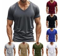 Tshirt Homme Noir Col V, Chemisette Homme Manche Courte avec Petits Détails Chic, Tee Shirt Décontracté Respirant Chemisette, Chemise Manches Courtes Coupe Régulière Confortable T-Shirt