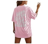 Tshirt Manche 3/4 Femme, Anti UV Oversize Tee Shirt Très Large Sport Grande Taille Blouse Manches Courtes Chic et Élégant Top Vintage Long Été T-Shirts, Pink, XL