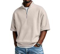 Tshirt Manche Courte Homme Chaud - Pull Homme Col Montant Hiver Marque Chic Tee Shirt Basique Stretch Zippé Sweat Sport Haut Sportswear Vetement(Kaki,XL)