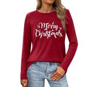 Tshirt Noel Femme Col Rond, T-Shirts Noël Femmes Coton Manches Longues Imprimé Tee-Shirt De Noël Top Christmas Grande Taille Chemises Moche Chic Et Élégant Festival Drôle Noel Vetement Amusant