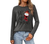 Tshirt Noel Femme Col Rond, Tee Shirt De Noel Femme Coton Manches Longues Imprimé Tee-Shirt De Noël Haut Christmas Grande Taille Chemise Moche Chic Et Élégant Festival Fête Drôle Vetement Amusant