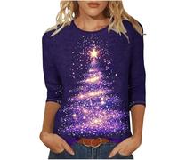 Tshirt Noel Femme Humour Haut De Noël Confortable T-Shirt Étoiles Dorées Festives Bicolore Festif Matière Extensible Léger Quotidien Réception Élégante Vœux Bonheur Lavage Machine Facile Pour Design