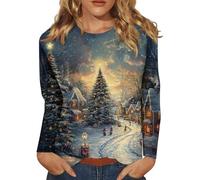 Tshirt Noel Femme,T décontractée à Manches Longues et col du Cou conçue pour Un Style Urbain Polyvalent et des Occasions festives sans Logo superflu et Coupe Moderne (Dark Blue, XL)