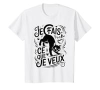 Tshirt Phrase Chat Noir Je Fais ce Que Je Veux Humour Chaton T-Shirt, Enfant, Blanc, 4 Ans