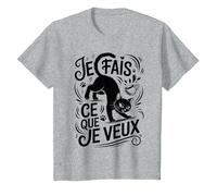 Tshirt Phrase Chat Noir Je Fais ce Que Je Veux Humour Chaton T-Shirt, Enfant, Gris Chiné, 3 Ans