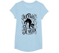 Tshirt Phrase Chat Noir Je Fais ce Que Je Veux Humour Chaton T-Shirt, Fille, Bleu Céleste, L