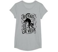 Tshirt Phrase Chat Noir Je Fais ce Que Je Veux Humour Chaton T-Shirt, Fille, Gris Chiné, L