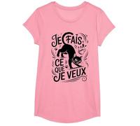 Tshirt Phrase Chat Noir Je Fais ce Que Je Veux Humour Chaton T-Shirt, Fille, Rose, M