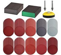 Tshya Lot de 100 disques de ponçage de 7,6 cm avec 2 blocs d’éponge de ponçage pour perceuse, meuleuse, outils rotatifs avec tige de 6,35 mm, grain 80-3 000