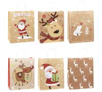 TSI Christmas Kraft Paper Gift Bags Pack of 12 Large (H x W x D) 32 x 26 x 12 cm
