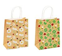 TSI Sac cadeau en papier kraft FLEURS & ABEILLES, lot de 12, taille : moyenne (23 x 18 x 10 cm), N° d'art. 88013