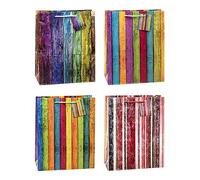 TSI Sac cadeau Série Rayures de couleur, lot de 12, taille : grand (32 x 26 x 13,5 cm), N° d'art. 84311