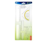 TSI Set de Géométrie en Plastique Transparent (Règle 17 cm, Règle 30 cm, Parabole et Équerre de Géométrie 16 cm) avec Bords Anti-Taches, N° d'Art. 46294