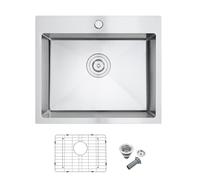 TSIBOMU Évier de cuisine à encastrer de 45,7 x 45,7 cm, en acier inoxydable de 18 g, évier à barre à cuve unique avec grille d'évier et assemblage de drainage, brossé