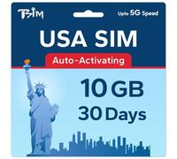 TSIM Carte SIM USA 30 Jours 10 Go | Réseau 5G Multi-opérateurs à Haute Couverture | Activation Automatique | Plan Rechargeable | Hotspot autorisé | Données Uniquement