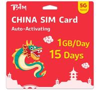 TSIM Chine Carte SIM 15 Jours | 1 Go/Jour à Vitesse 5G | Activation Automatique | Partage de Point d'accès autorisé | Support Google, Facebook, Whatsapp, et Plus. Données Uniquement, Pas de Voix