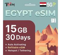 TSIM Égypte eSIM 30 jours | 15 Go de données haute vitesse | Activation automatique | Partage de point d'accès autorisé | Code QR eSIM envoyé par e-mail dans les 24 heures suivant l'expédition |