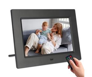 TSITSC Cadre photo électronique de 7 pouces, écran IPS 1024 x 600, calendrier, fonction horloge, musique, photo/lecteur vidéo avec télécommande, prend en charge les cartes USB/SD