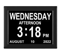 Horloge calendrier numérique date et heure jour de la semaine 8 options d'alarme + variateur automatique pour personnes âgées démence