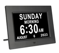 TSITSC Horloge de démence pour personnes âgées, calendrier numérique avec date et heure, 12 rappels d'alarme, gradation automatique, grand écran non abrégé pour perte de mémoire visuelle âgée (noir)