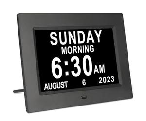 TSITSC Horloge de démence pour personnes âgées, calendrier numérique avec date et heure, 12 rappels d'alarme, gradation automatique, grand écran non abrégé pour perte de mémoire visuelle âgée (noir)