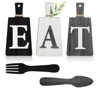 Tskcvy Planche à Découper Manger Ensemble de Panneaux Suspendus Art Cuisine Manger Signe Fourchette et Cuillère Décoration Murale et de Cuisine, B