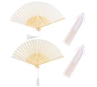 TSKDKIT 2 Piéces Eventail Mariage Blanc, Éventails Pliants Personnalisés avec Sacs de Rangement, Eventails Blancs en Papier et Bambou pour Invités, pour Danse, Fête, Cadeaux de Mariage