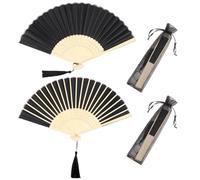 TSKDKIT 2 Piéces Eventail Mariage Nior, Éventails Pliants Personnalisés avec Sacs de Rangement, Eventails Blancs en Papier et Bambou pour Invités, pour Danse, Fête, Cadeaux de Mariage