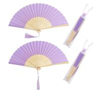 TSKDKIT 2 Piéces Eventail Mariage violet, Éventails Pliants Personnalisés avec Sacs de Rangement, Violet Eventails Papier Bambou pour Invités, pour Danse, Fête, Cadeaux de Mariage