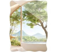 TSKDKIT Miroir mural autocollant en verre HD - Sans cadre - 50 x 40 cm - Grand miroir avec bord ondulé - Pour invités, toilettes, salle de bain, dressing, salon