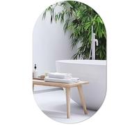 TSKDKIT Miroir mural ovale 50 x 30 cm à coller sur le mur, autocollant sans cadre, miroir en verre HD pour salle de bain, couloir, chambre à coucher