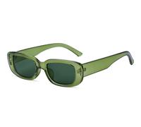 Tskestvy Lunettes de soleil rectangulaires rétro pour homme et femme - Carrées des années 90 - Y2K - Tendance - Cool - Tendance - Esthétique - Accessoires fins - Cadre vert olive - Verres verts