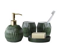 TSKIQQLQ Bathroom Sets Accessories Ceramic Includes Soap Lotion Dispenser Pump Dish Bath Coastal Decor(Green,4 Pieces)