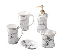 TSKIQQLQ Bathroom Sets Distributeur de Savon en céramique à Motif marbre Blanc, 5 pièces, for la Cuisine Coastal Decor