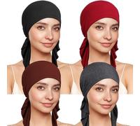 TSKNOMO 4 Pièces Foulards de Chimiothérapie pour Femmes, Foulard de Tête Pré-Noué Couvre-Chef Cancer pour Perte de Cheveux, Couleur 2, Taille unique