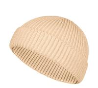 TSKNOMO Bonnet de pêcheur en laine pour l'hiver - Bonnet court en tricot pour homme et femme, beige, taille unique