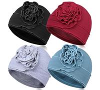 TSKNOMO Ensemble de 4 couvre-chefs de chimio pour femmes - Respirant - Cancer - Chapeaux de chimio élastiques pour femmes souffrant de perte de cheveux, noir, bordeaux, bleu clair, gris clair, taille