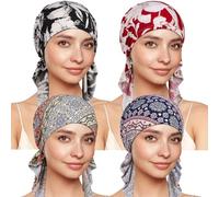 TSKNOMO Lot de 4 bandeaux chimio pré-noués pour femme, couvre-chef contre le cancer pour la perte de cheveux, Couleur 4, taille unique
