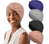 TSKNOMO Lot de 4 turbans en coton doux, pré-noués et plissés pour chimio pour femme, Couleur : 1., Taille unique