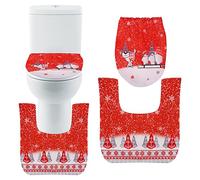 TSLBW DéCorations De NoëL pour Abattant De Toilettes, Couverture de Siège de Toilette de Noël Décorations, pour Abattant de WC et Tapis de Salle de Bain Set de Décoration