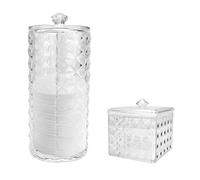 TSLBW Lot de 2 Organiseurs de Maquillage Boîtes de Rangement pour Cotons Tiges Multifonction Boîte de Rangement Cylindrique avec Couvre pour Cosmétiques Q-Tips et Tampons en Acrylique Transparent