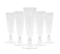 TSLBW Lot de 20 flûtes à champagne transparentes en plastique pailleté réutilisables pour fête, vin, cocktail, jardin, mariage, anniversaire de mariage