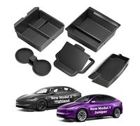 TSLDRV Plateau de Rangement pour Console Centrale pour Tesla Model 3 Highland 2024 [Glisse en Douceur] Accoudoir caché, Porte-gobelet pour Accessoires Tesla Model 3 2024, Noir Mat