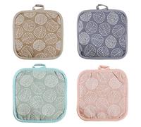 TSLRSA Maniques Cuisine,4 Pcs Maniques Cuisine en Coton et Lin Résistants à la Chaleur Maniques Cuisine Antidérapant avec Trous de Suspension pour Four Pot Assiette Bol Tasse(Motif Feuille)