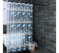 TSMMB Rideaux De Douche Plastique Transparent 180X180 Rideaux De Douche Anti Moisissure Matériau Eva Imperméable Motif Poisson Bleu avec Oeillets,Rideaux pour Salle De Bain,avec Crochets,A2