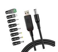 TSMORY Câble d'alimentation USB vers CC 5,5 mm 5 V/9 V/12 V avec 8 embouts pour routeurs, appareil photo, bandes LED, haut-parleurs, charge - Adaptateur universel d'appareil