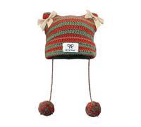 TSMORY Chapeau tête de mort au crochet doux et chaud avec nœuds Hip Hop tricoté pour un usage quotidien et confortable chapeaux de diable pour homme, Rayures rouges et vertes, taille unique